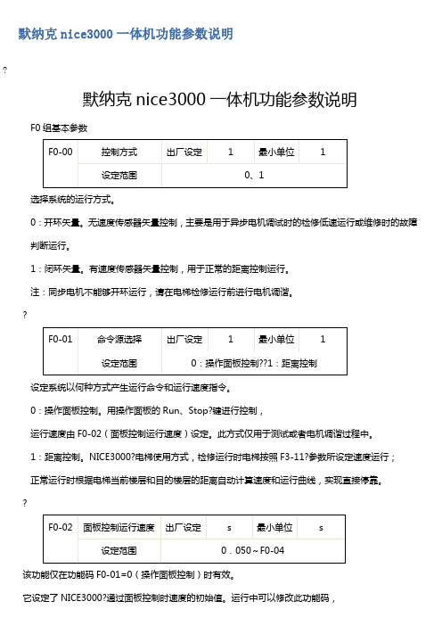 默纳克nice 一体机功能参数说明