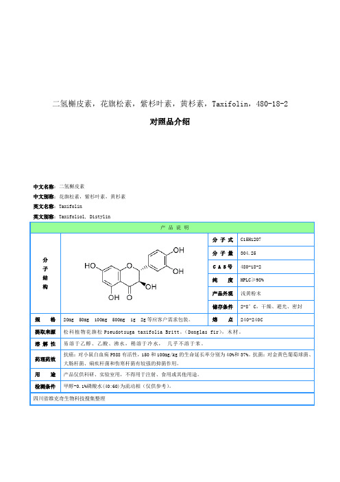 二氢槲皮素,花旗松素,紫杉叶素,黄杉素,Taxifolin,480-18-2对照品介绍