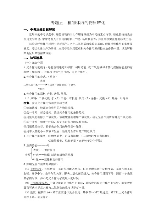 苏科版中考生物植物体内的物质转化