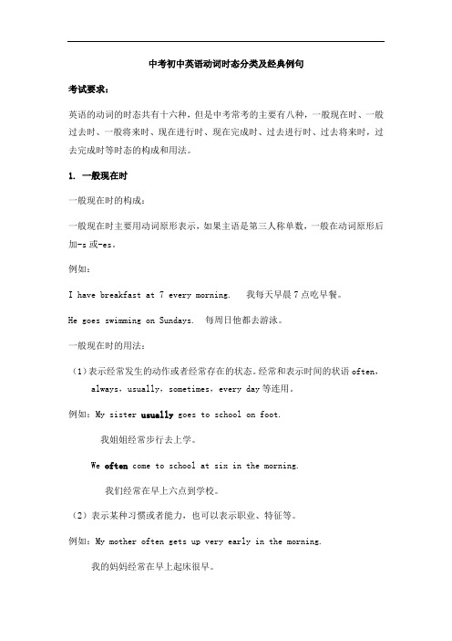 中考初中英语动词时态分类及经典例句