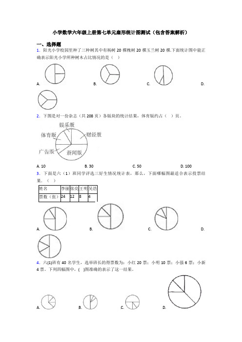 小学数学六年级上册第七单元扇形统计图测试(包含答案解析)