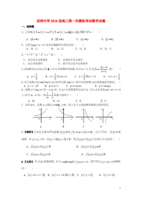 陕西省兴平西郊高级中学2016届高三数学上学期第一次模拟考试题
