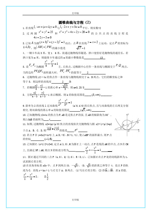 苏教版数学高二《圆锥曲线与方程》同步检测  苏教 江苏省泰兴一中
