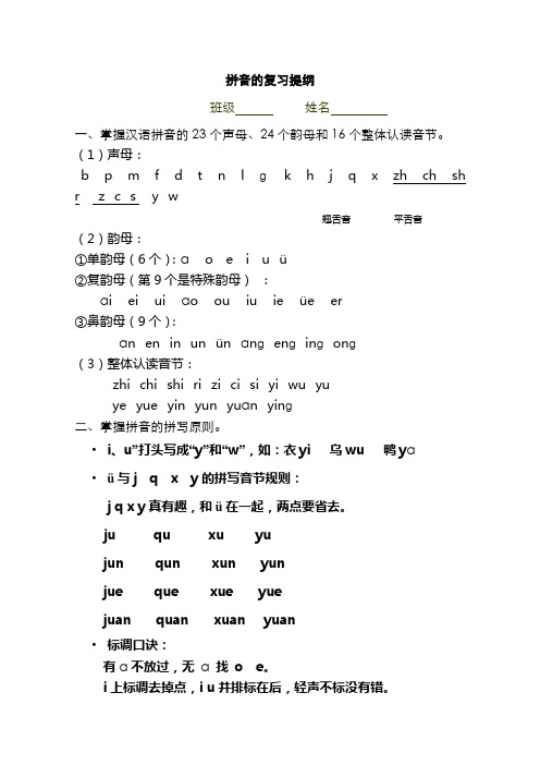 拼音复习提纲