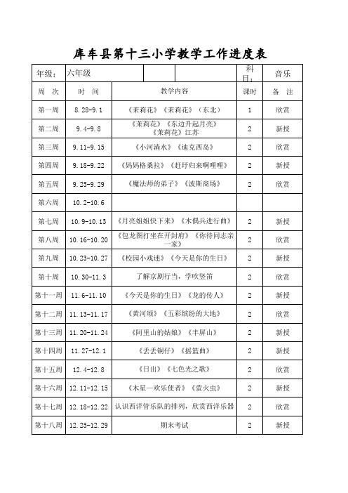 六年级音乐单元教案六年级教学进度表