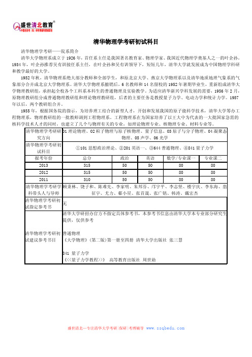 清华物理学考研初试科目