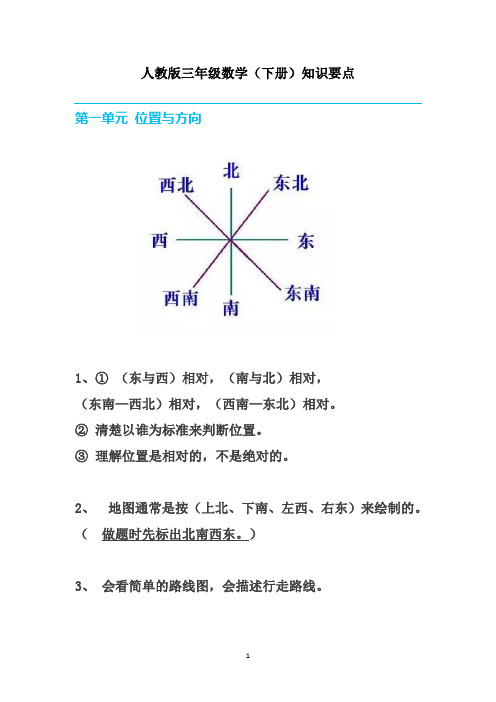 人教版小学数学三年级下册1-7单元知识点归纳总结,让孩子牢记学习成绩不用愁