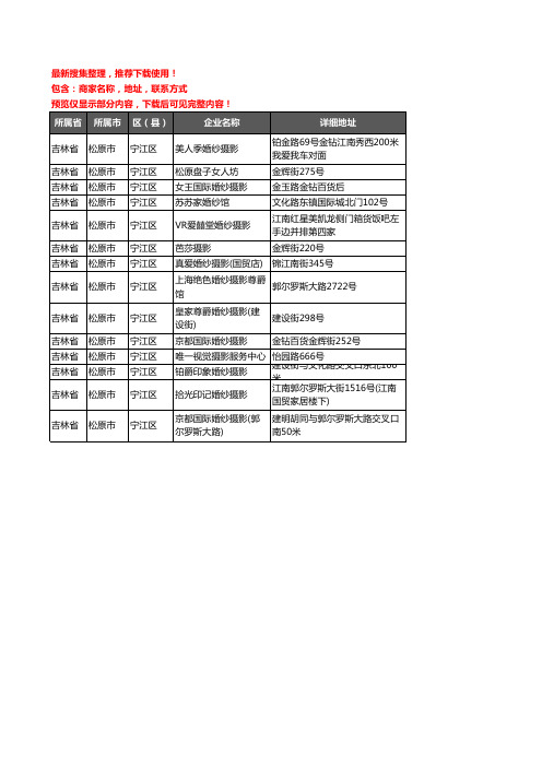 新版吉林省松原市宁江区婚纱摄影企业公司商家户名录单联系方式地址大全14家