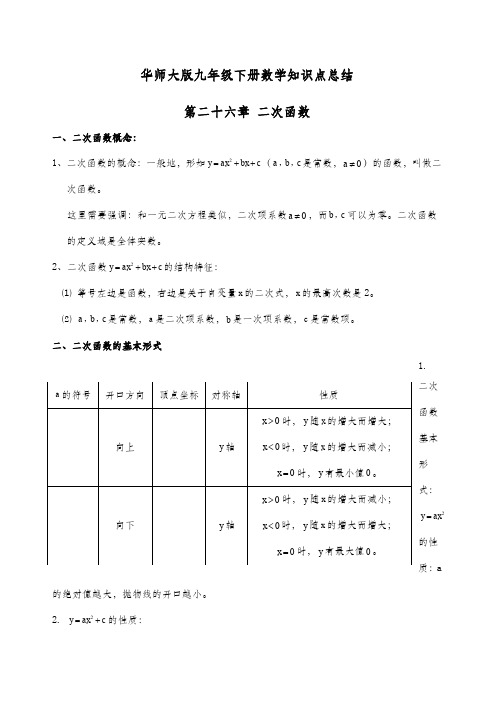 华师大版九年级下册数学知识点总结