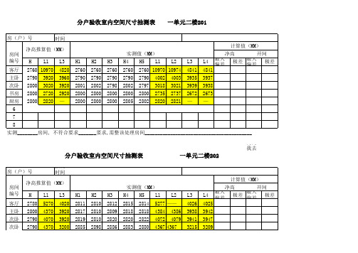 分户验收室内尺寸抽测表1