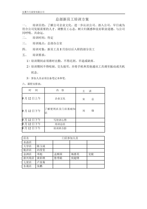 便利店新员工培训方案