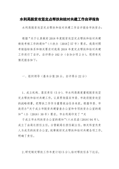 水利局脱贫攻坚定点帮扶和结对共建工作自评报告