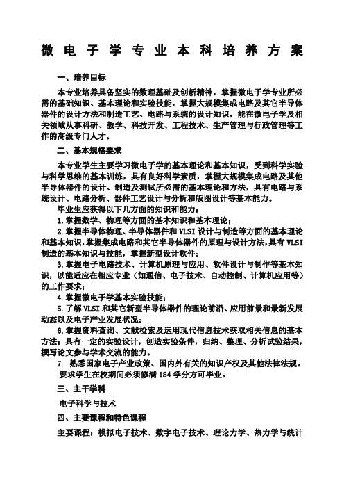微电子学专业本科培养方案
