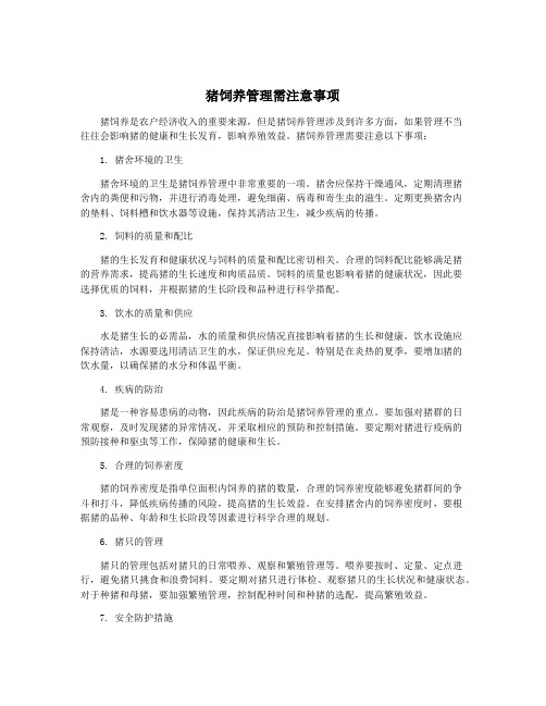 猪饲养管理需注意事项