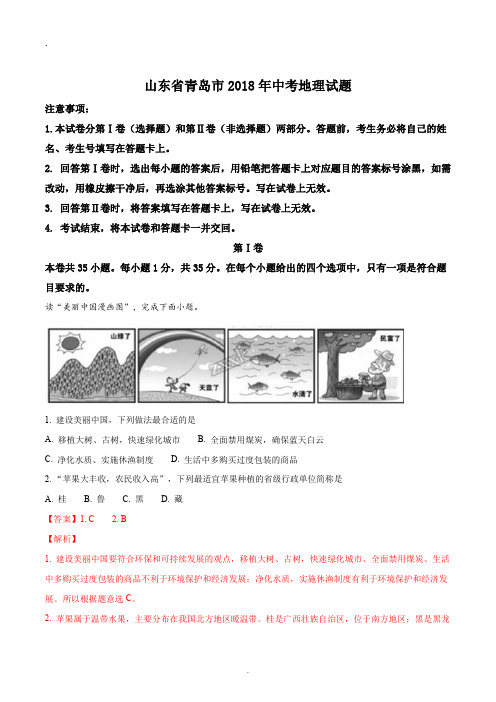 山东省青岛市2018年中考地理试题(解析版)