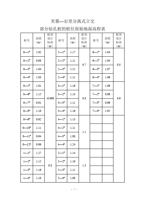 部分桩位地面高程表