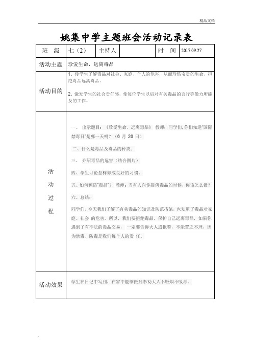 主题班会活动记录表1