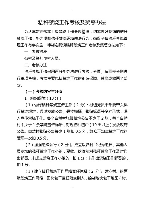 秸秆禁烧工作考核及奖惩办法