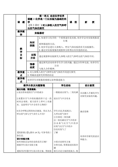 (第2课时 )对人体吸入的空气和呼出的气体的探究