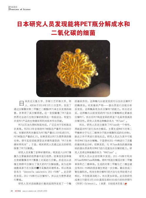 日本研究人员发现能将PET瓶分解成水和二氧化碳的细菌