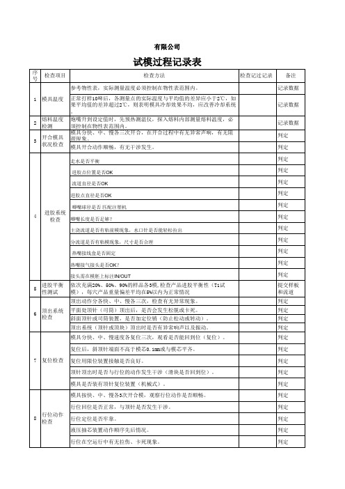 试模过程记录表