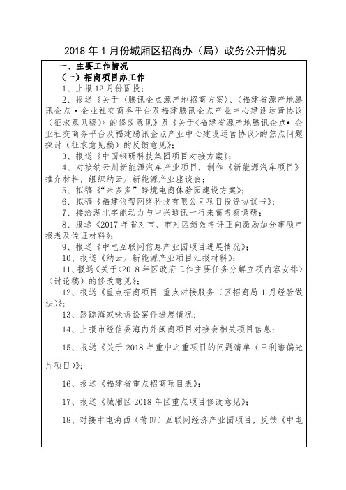 2018年1月份城厢区招商办(局)政务公开情况 .doc