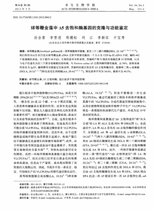 球等鞭金藻中A5去饱和酶基因的克隆与功能鉴定