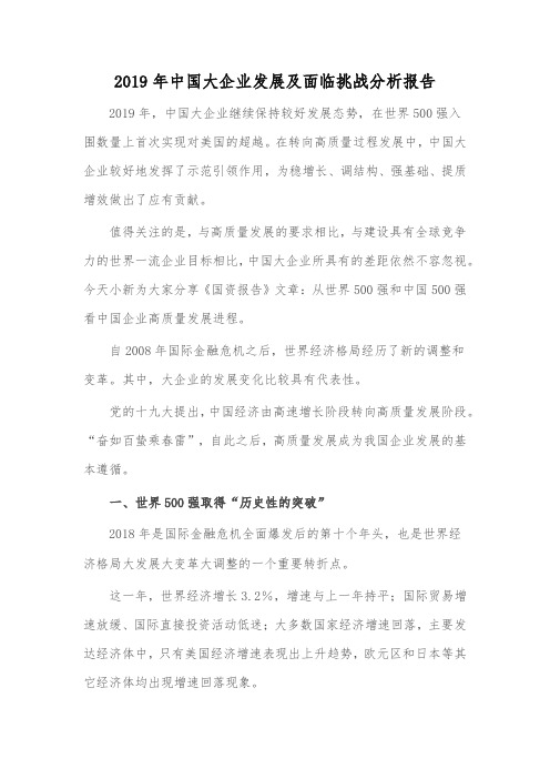 2019年中国大企业发展及面临挑战分析报告