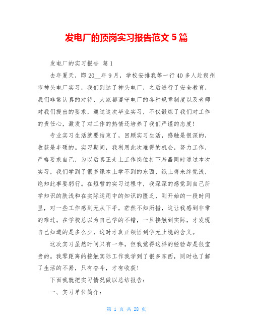 发电厂的顶岗实习报告范文5篇