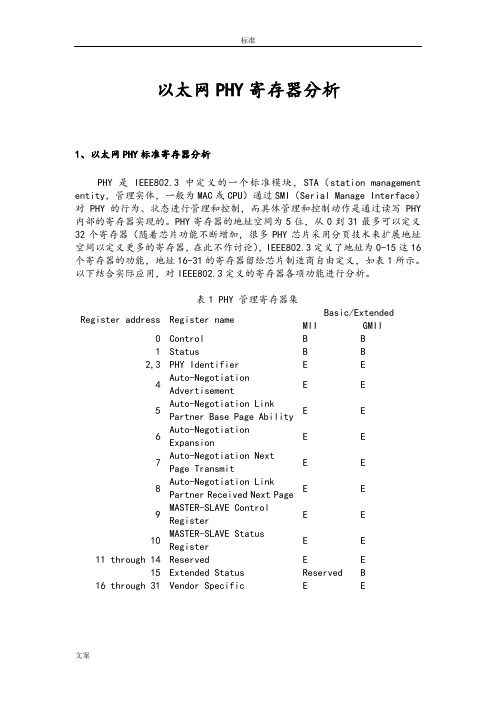 以太网PHY寄存器分析报告
