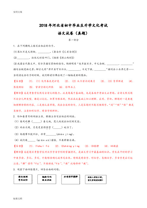 河北省2018年中考语文试题(解析汇报版)