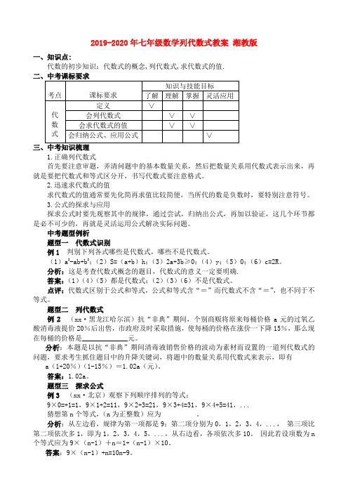 2019-2020年七年级数学列代数式教案 湘教版