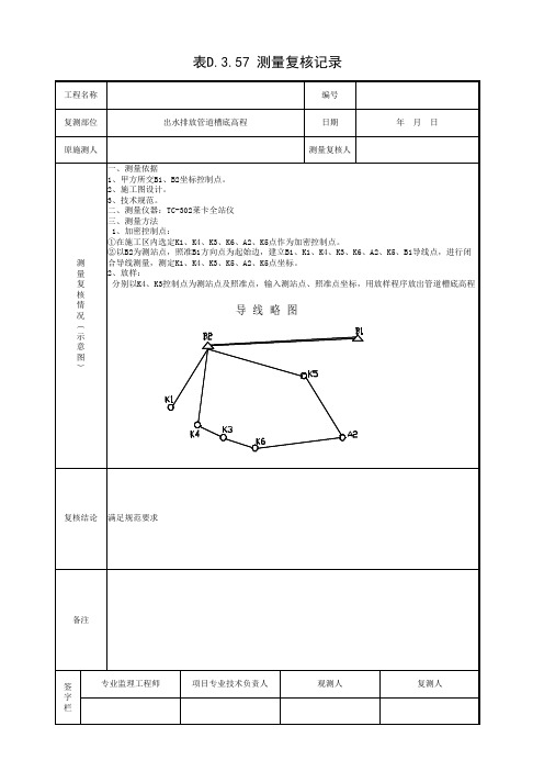 001-测量复核记录(污水厂管道槽底高程)