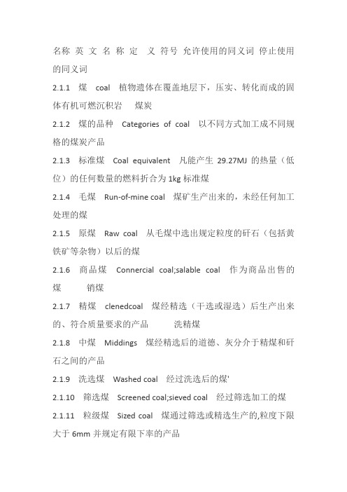 煤炭基本术语