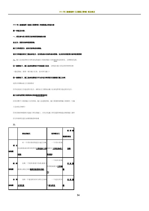 2012年二级建造师《建设工程施工管理》复习重点资料总结