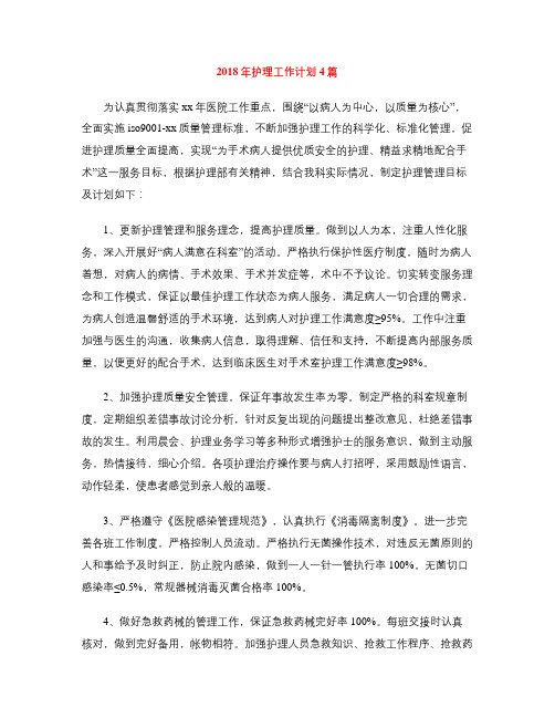 2018年护理工作计划4篇