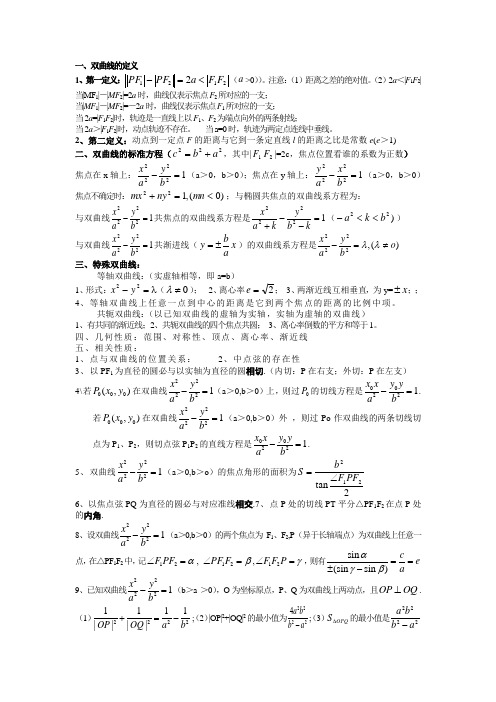 双曲线部分性质知识点总结