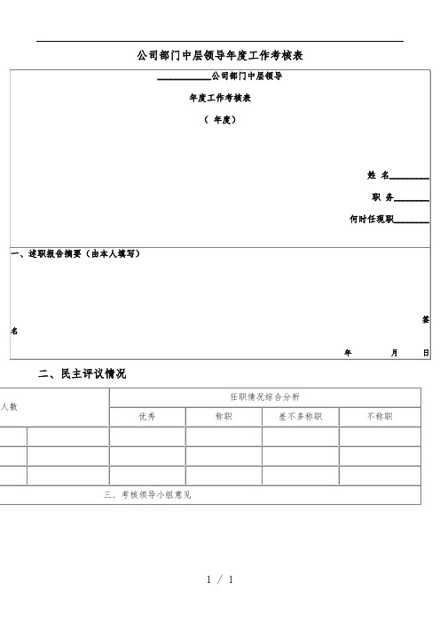 公司部门中层领导年度工作考核记录表