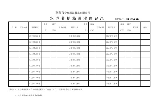 水泥标准养护箱温湿度记录