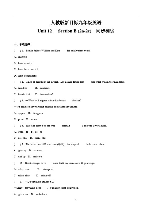人教版新目标九年级英语 Unit 12 Section B (2a-2e)  同步测试(有答案)