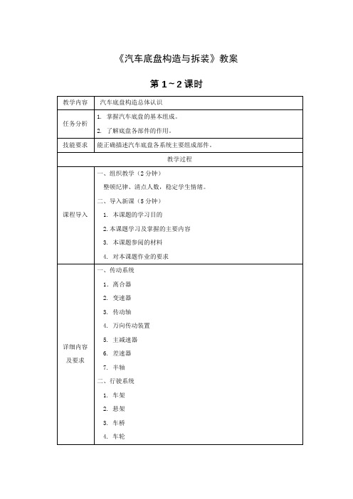 《汽车底盘构造与拆装》教案电子教案完整版授课教案整本书教案电子讲义(最新)