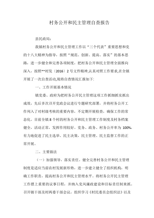 村务公开和民主管理自查报告