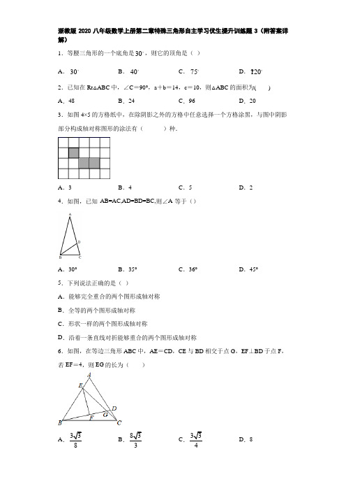 浙教版2020八年级数学上册第二章特殊三角形自主学习优生提升训练题3(附答案详解)