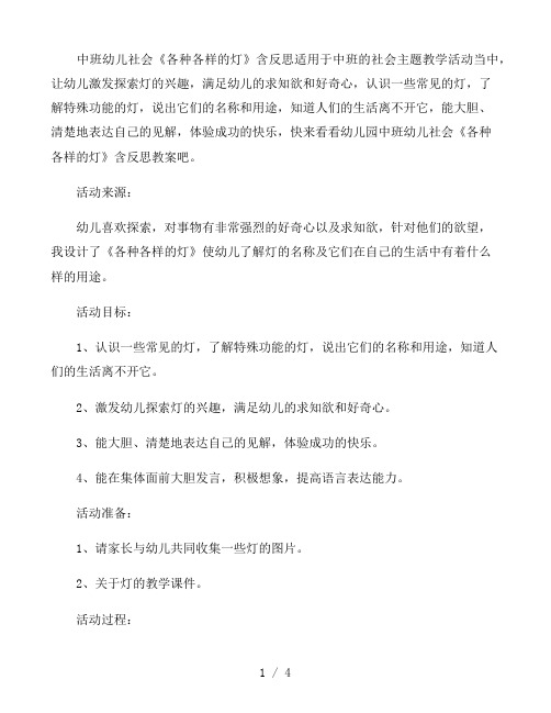 幼儿园中班幼儿社会《各种各样的灯》含反思