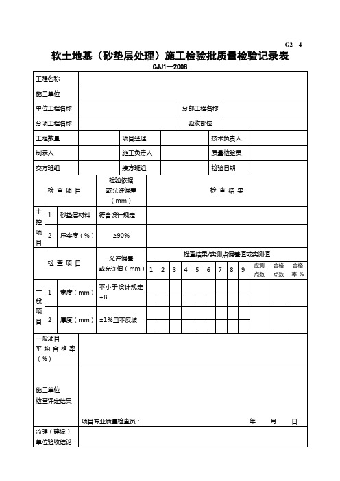 G2—4软土路基(砂垫层处理)施工检验批质量检验记录