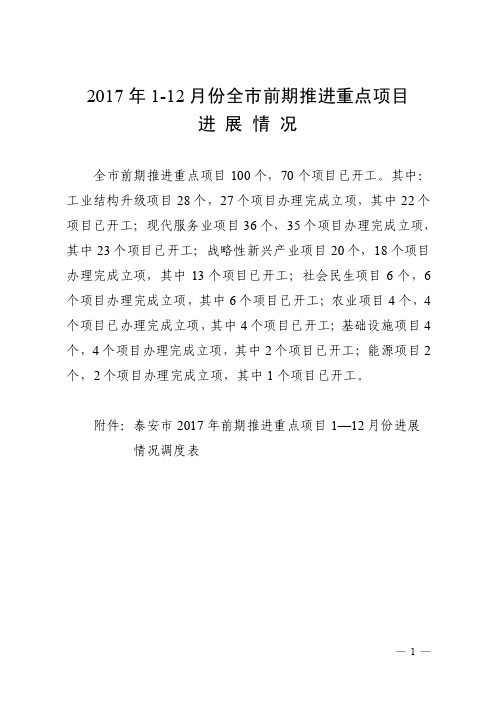 2017年12月份全前期推进重点项目