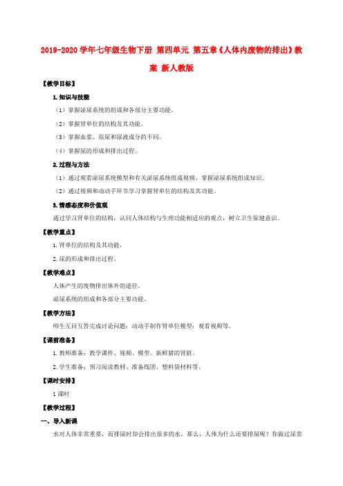 2019-2020学年七年级生物下册 第四单元 第五章《人体内废物的排出》教案 新人教版.doc