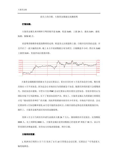 浪尖上的白银,大象贵金属建议高抛低吸