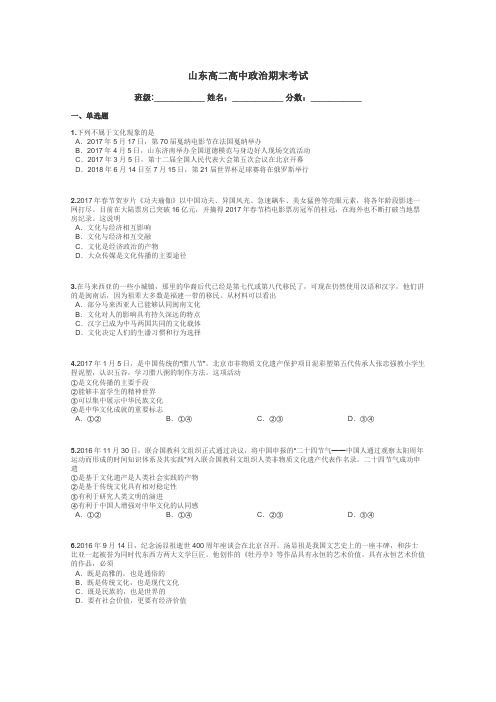 山东高二高中政治期末考试带答案解析
