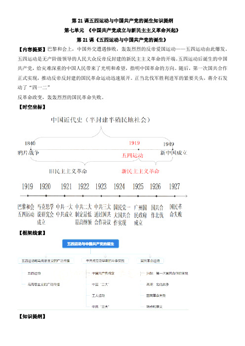 第21课五四运动与中国共产党的诞生知识提纲
